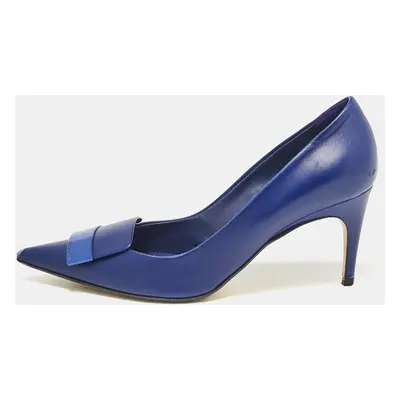 Sergio Rossi Blue Leather Pointed Toe Pumps Size 38.5