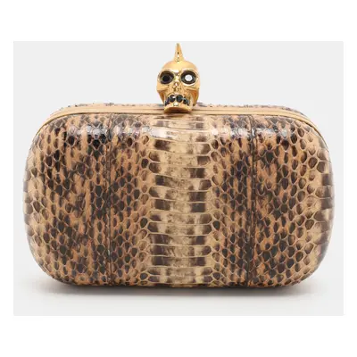 Alexander McQueen Beige Python Leather Skull Clutch