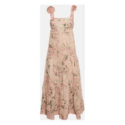 Zimmermann Pink Floral Print Cotton Flounce Maxi Dress