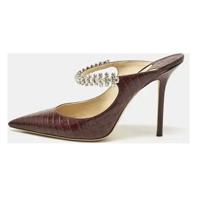 Jimmy Choo Burgundy Croc Embossed Leather Bing Mules Size