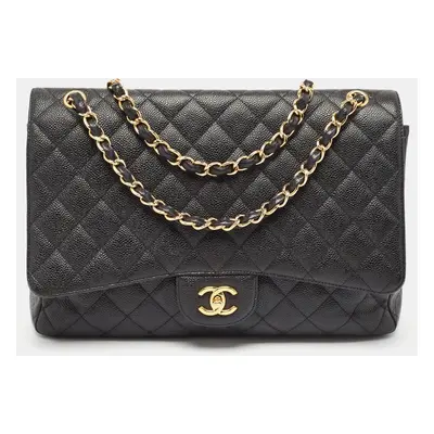 Chanel Black Quilted Caviar Leather Maxi Classic Single Flap Bag