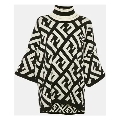 Fendi Black/White Zucca Jacquard Wool Blend Turtle Neck Sweater