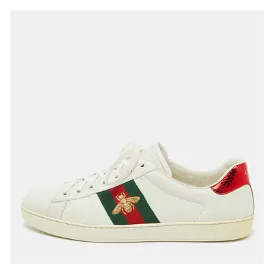 Gucci White Leather Bee Embroidered Ace Web Low Top Sneakers Size 45.5