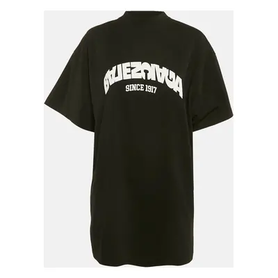 Balenciaga Black Flip Logo Embroidered Cotton Oversized T-Shirt