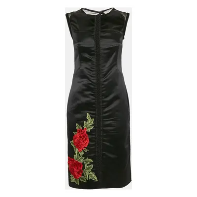 D&G Black Floral Applique Satin Beaded Sleeveless Short Dress