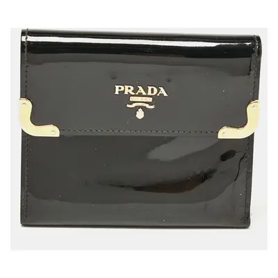 Prada Black Patent Leather Trifold Wallet