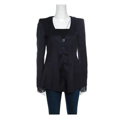 Giorgio Armani Navy Blue Jacquard Organza Trim Jacket