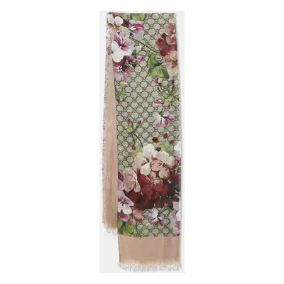 Gucci Pink/Beige GG Blooms Print Silk Blend Square Scarf