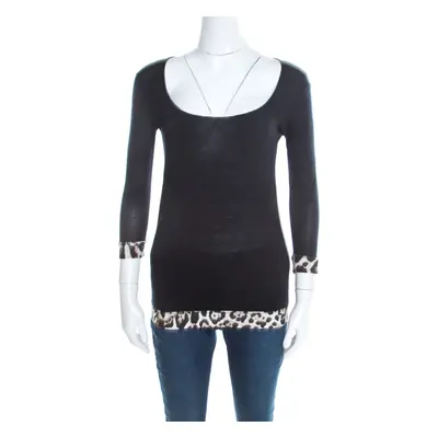 Just Cavalli Black Jersey Animal Printed Trim Scoop Neck T-Shirt