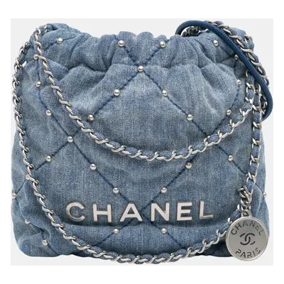 Chanel Blue Mini Denim Studded Handbag