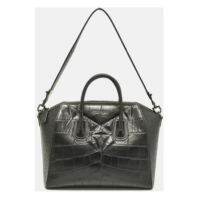 Givenchy Black Croc Embossed Leather Antigona Satchel