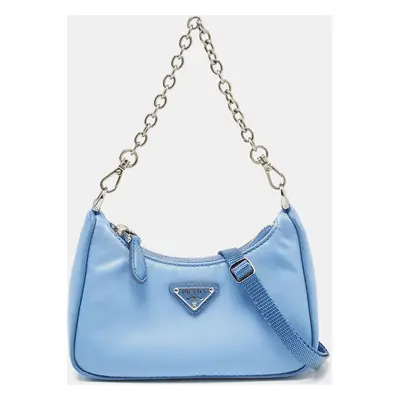 Prada Blue Tessuto Nylon Mini Re-Edition Shoulder Bag