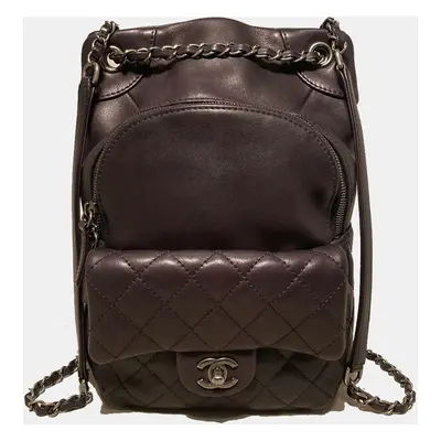 Chanel Black Leather Drawstring Backpack