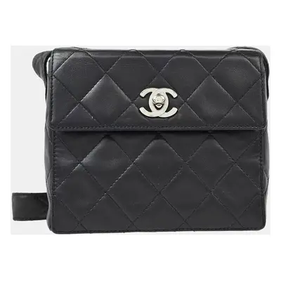 Chanel Black Leather Straight Flap Shoulder Bag