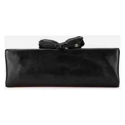 Chanel Black Lambskin Bow Long Clutch