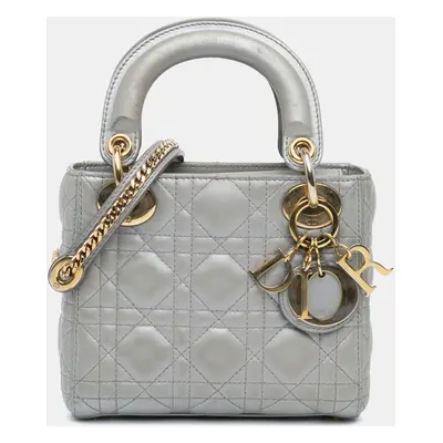 Dior Grey Mini Metallic Lambskin Cannage Lady Dior Bag