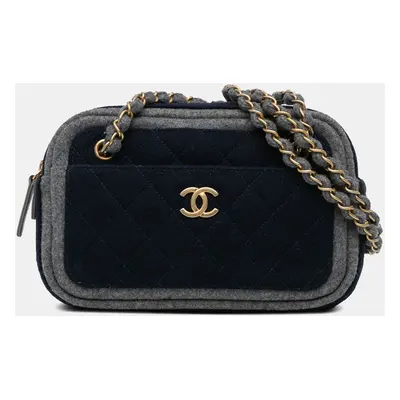 Chanel Blue CC Wool Shoulder Bag