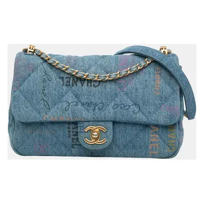 Chanel Blue Medium Quilted Denim Mood Flap