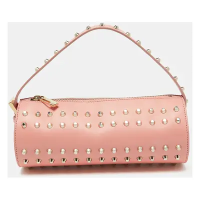 Fendi Peach Pink Leather Studded Mini Boston Bag