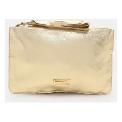 Valentino Gold Leather Wristlet Clutch