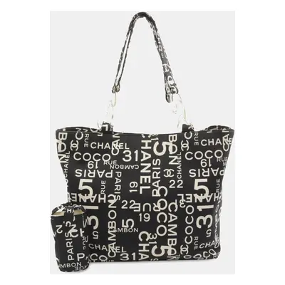 Chanel Black By the Sea Line Coco Print Canvas Beach Tote