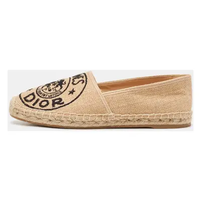 Dior Brown Embroidered Raffia Granville Espadrille Flats Size