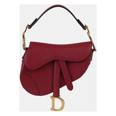 Dior Red Grain Calfskin Mini Saddle Shoulder Bag