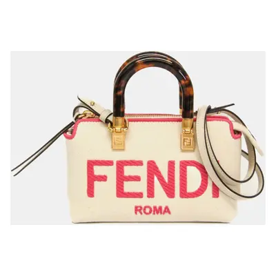 Fendi By The Way Leather Canvas Cream Pink Shoulder Bag