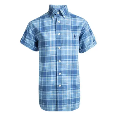 Ralph Lauren Blue Checked Cotton Short Sleeve Buttondown Shirt