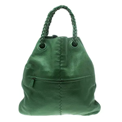 Bottega Veneta Green Leather Braided Handle Hobo