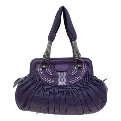 Dior Purple Pleated Leather Plisse Satchel