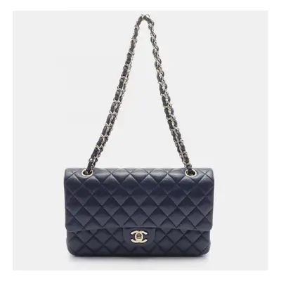 Chanel Navy Lambskin Leather Double Flap Shoulder Bag