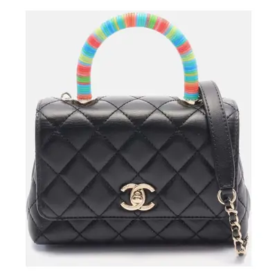 Chanel Black Multicolor Leather Coco Handle Top Handle Bag