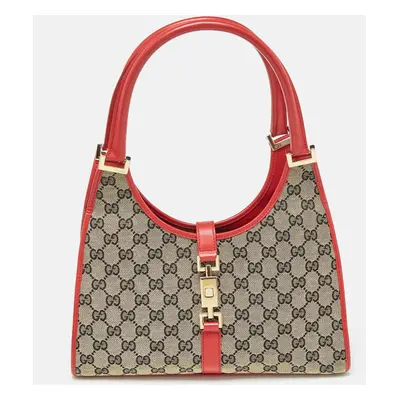 Gucci Red/Blue GG Canvas and Leather Jackie Bardot Bag