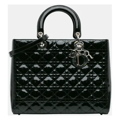 Dior Black Large Patent Cannage Lady Dior