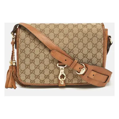 Gucci Beige/brown GG Canvas and Leather Medium Marrakech Shoulder Bag