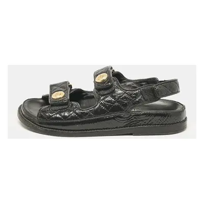 Chanel Black Leather Dad Slingback Sandals Size