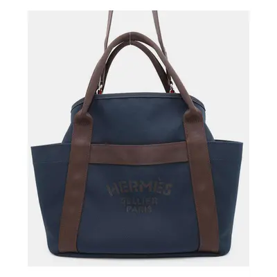 Hermes Navy/Feu Toile Chevrons Canvas Sacked Pansage Tote Bag