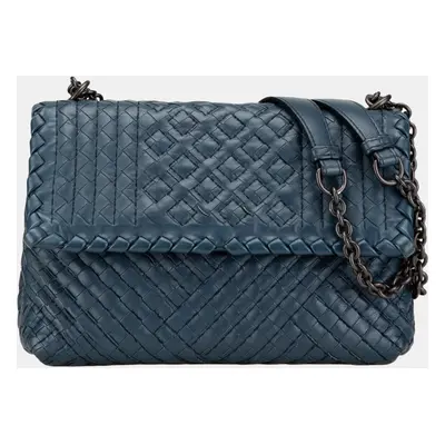 Bottega Veneta Blue Small Nappa Intrecciato Stitched Olimpia Shoulder Bag