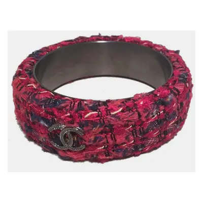 Chanel Red Tweed And Steel Bangle Bracelet