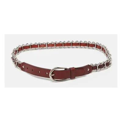 Miu Miu Burgundy Leather Chainlink Buckle Belt 80CM