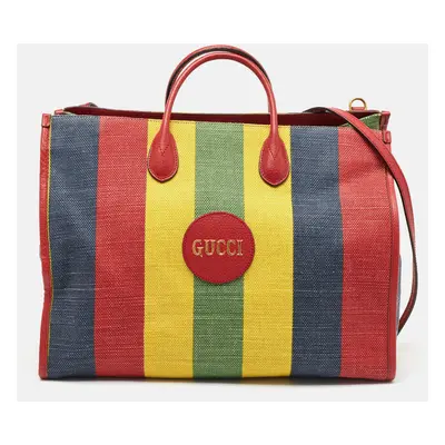 Gucci Multicolor Canvas and Leather Logo Stripe Tote