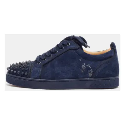 Christian Louboutin Navy Blue Suede Louis Junior Spikes Low Top Sneakers Size 39.5