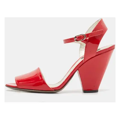 Dolce & Gabbana Red Patent Leather Block Heel Ankle Strap Sandals Size