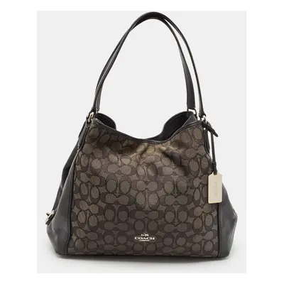 Coach Black Signature Canvas and Leather Edie Satchel