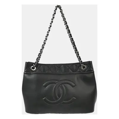 Chanel Black Calfskin Chain Shoulder Tote Bag