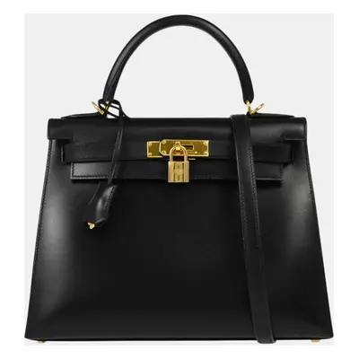 Hermes Black Box Calf Kelly Sellier Handbag