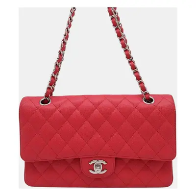 Chanel Red Caviar Leather Classic Double Flap Chain Shoulder Bag