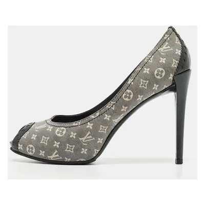 Louis Vuitton Grey/Green Canvas Peep Toe Romance Pumps Size