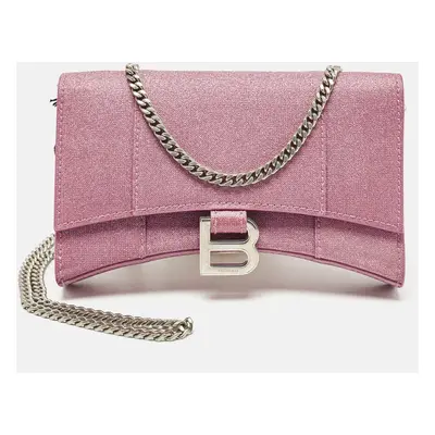 Balenciaga Pink Glitter Leather Hourglass Wallet on Chain